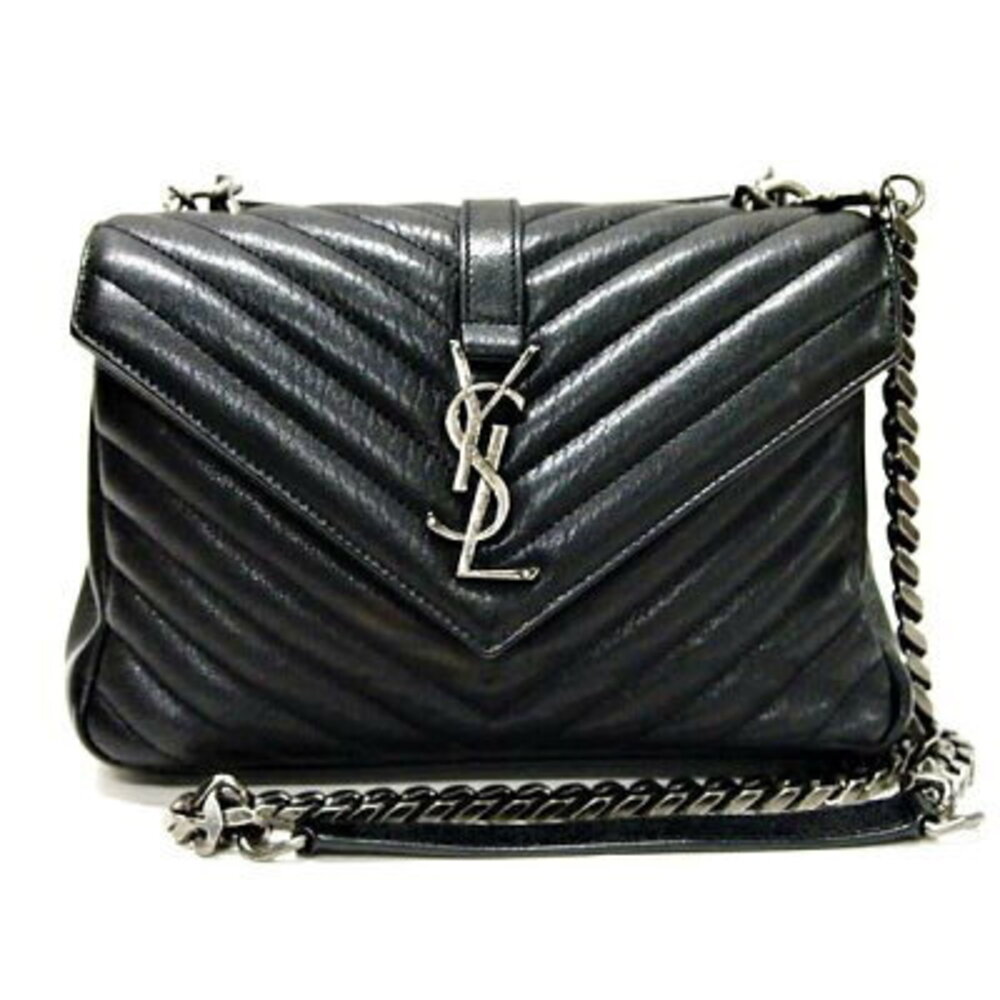 SAINT LAURENT PARIS College Chain Bag Black V Cross Quilting shoulder Yves